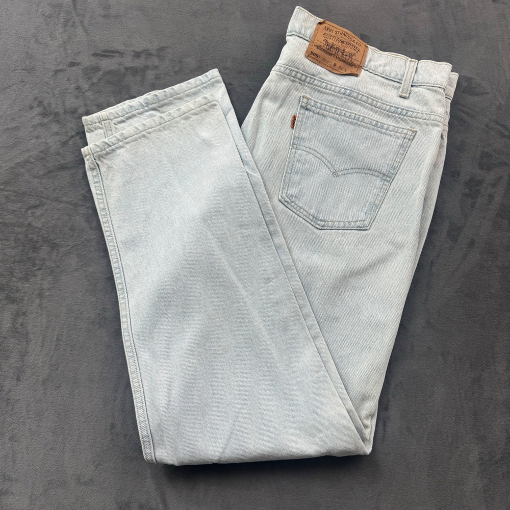 Vintage Levis 505 Orange Tab Jeans Men 42x30 Light Wash Straight Leg Made in USA